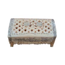 OX BONE CARVED JEWELRY BOX W/TURTLE
